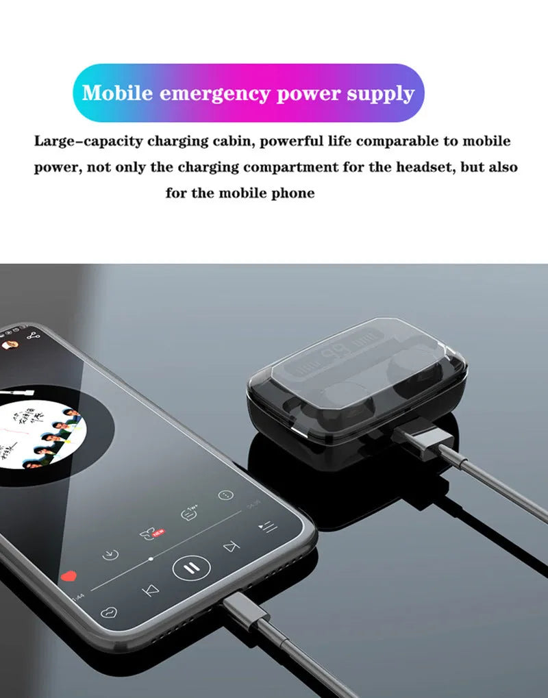 Black M11 Bluetooth wireless neckband headset with digital display and integrated mobile phone holder.