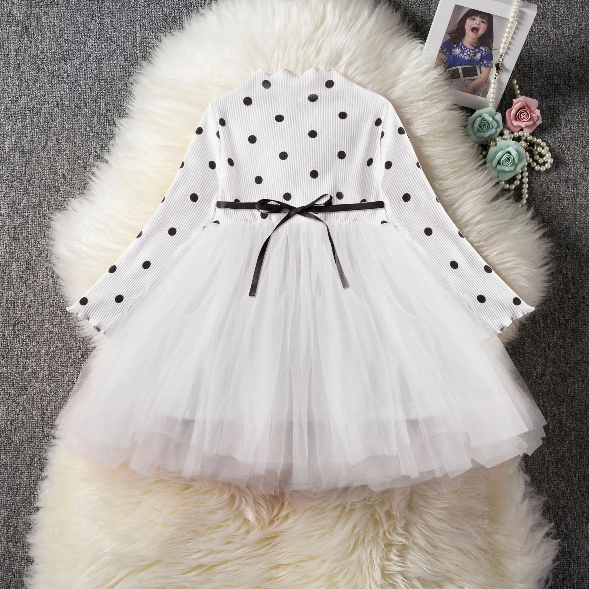 Baby girls long sleeve lace tutu dress in black, pink or white for christenings and birthdays