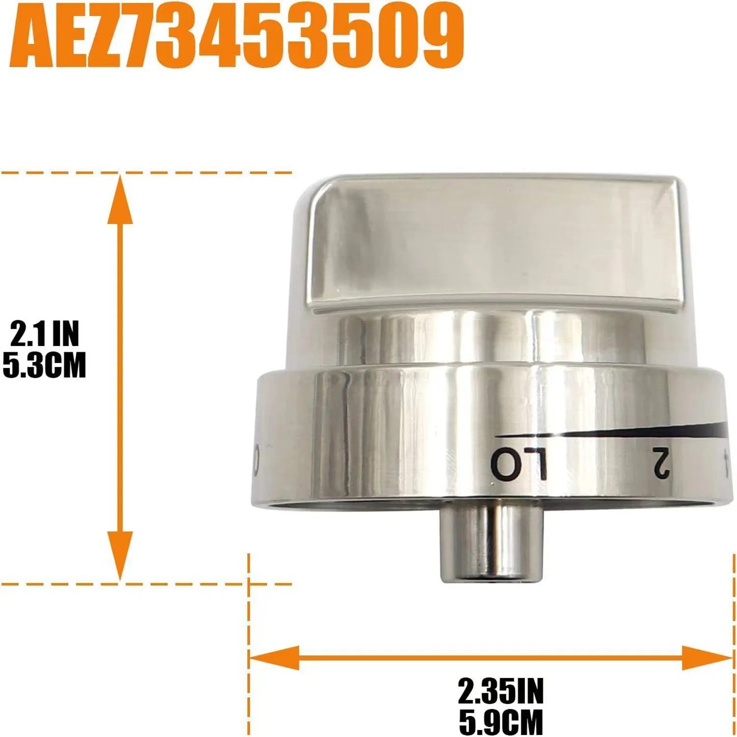 Silver metal oven stove knob with 5.3cm diameter