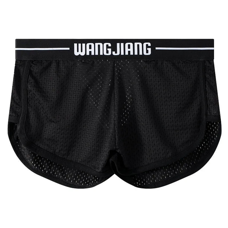 Men's loose Ice Silk nylon boxers in black, white, dark gray, blue, pink, and light green colours