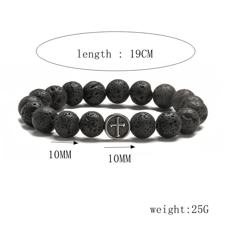 Volcanic rock agate geometric bracelet with stainless steel finish showing 10mm volcano colour stone