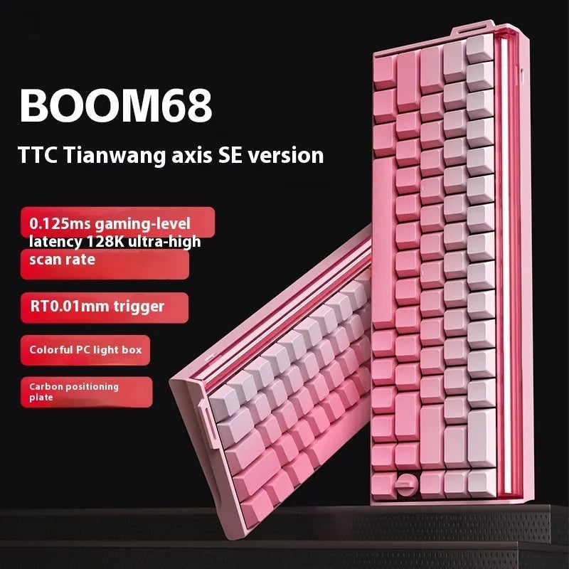 Compact mechanical keyboard with RGB backlighting and magnetic axis switches on a desk.