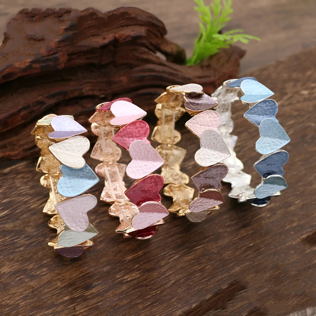 Heart-shaped alloy elastic bracelet ladies Valentine's Day gift four colours