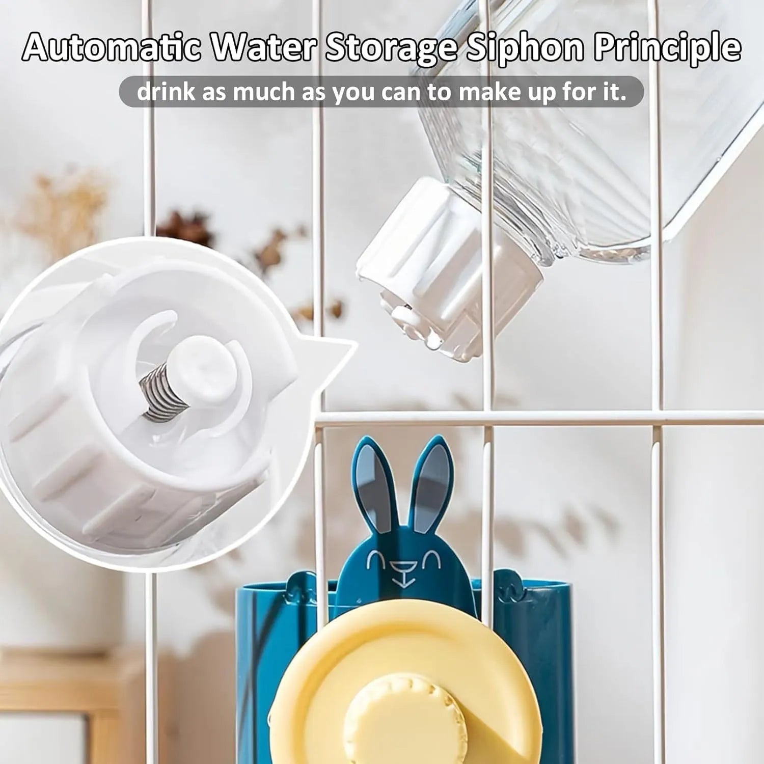 Transparent hanging automatic pet feeder with water and food dispensers for rabbit cages