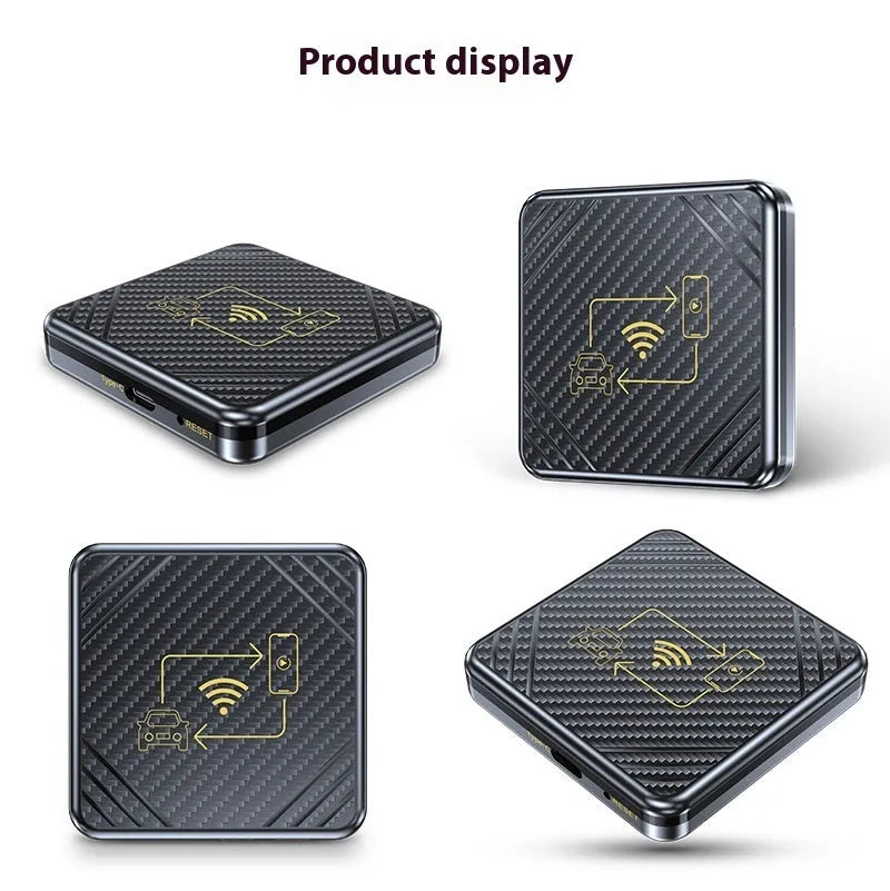 USB to wireless CarPlay and Android Auto conversion smart box in gold and white colours