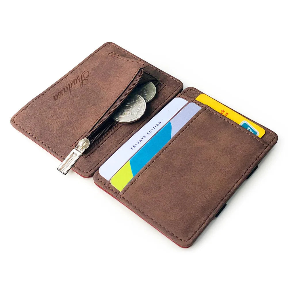 Korean creative style matte leather magic wallet in horizontal square shape with coin pocket.
