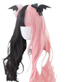 Long curly black and pink Lolita cosplay wig with a fringe on a display head.