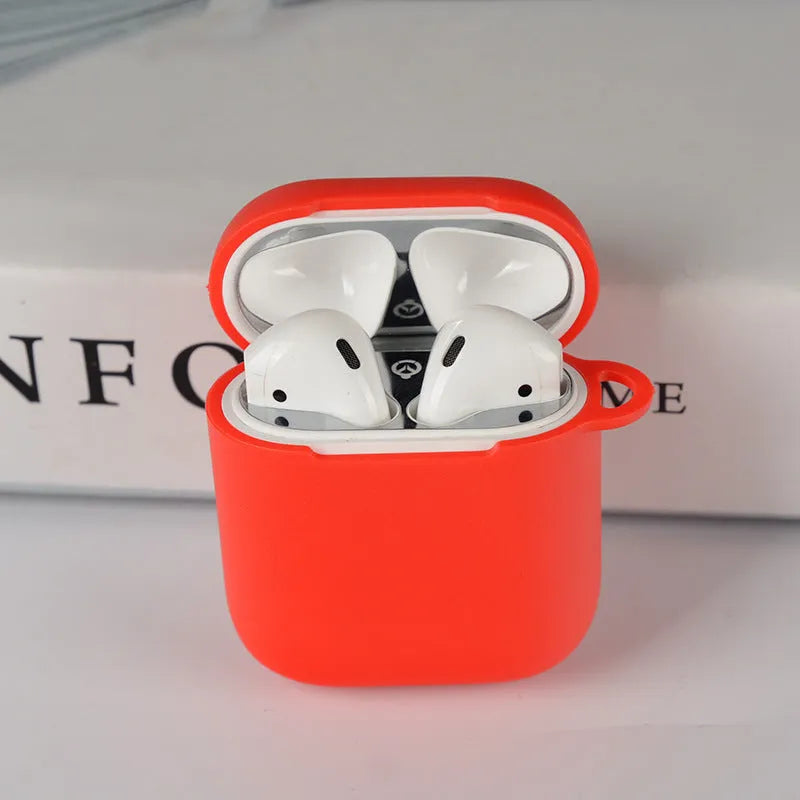 Soft silicone protective case for Bluetooth headphones in various colours on a grey background.