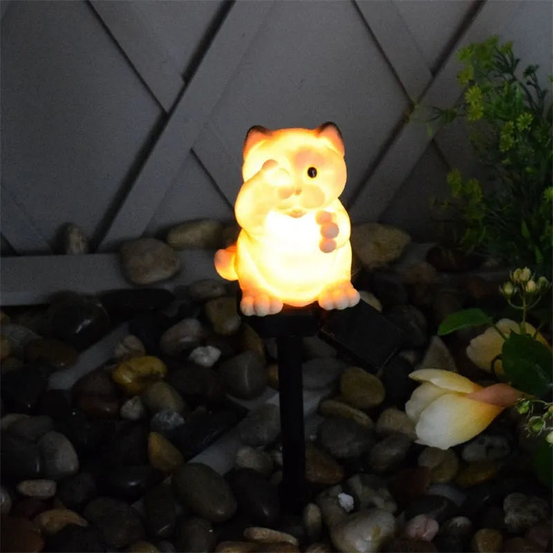 Solar cat lawn light in brown colour for garden pathway illumination