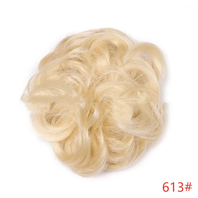 Fluffy drawstring curly hair bun ring set in 1B style with chemical fibre construction, popular in Europe Japan South Korea for women