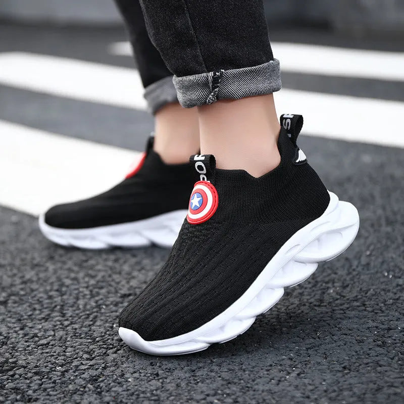 Children's black and white knitted shoes with MD sole for runway wear