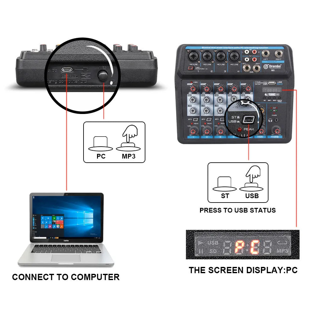 Small portable audio mixer with PVC housing for KTV singing, recording, and live broadcast use