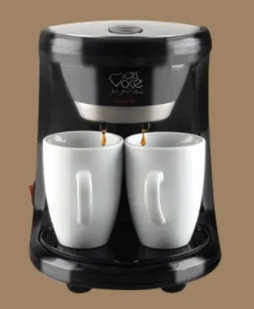 Automatic American coffee machine 230V 500W dual cup black model with two 180ml cups and spoon