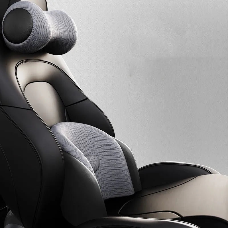 Memory foam car seat massage cushion showing headrest and lumbar support configurations