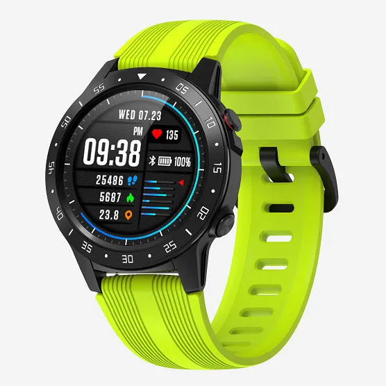 Sports mode card watch with 1.3 inch IPS touch screen, liquid silicone strap in black colour on wrist