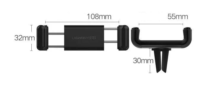 Universal car phone holder for dashboard, windscreen, or vent mounting in black and grey