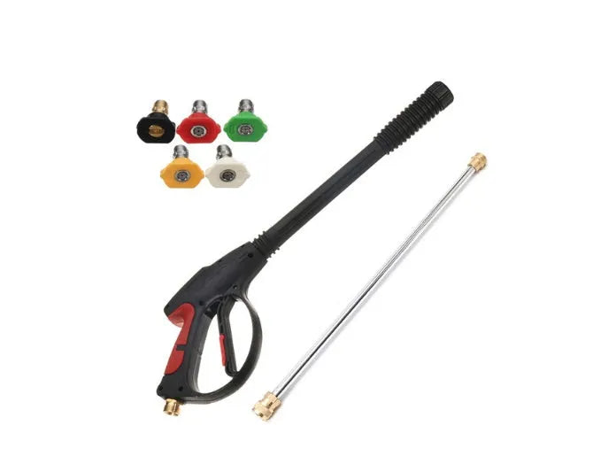 Black M22 lengthened pressure washer gun with all copper head, extension rod, and 5-color nozzle set for 4000 PSI cleaning