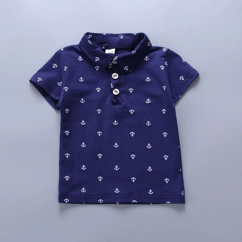 Anchor printed toddler pants suit in cotton, includes short sleeve top and trousers.