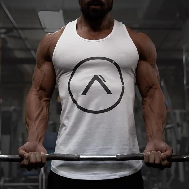 Men's cotton fitness tank, sleeveless with straight hem, available in multiple colours