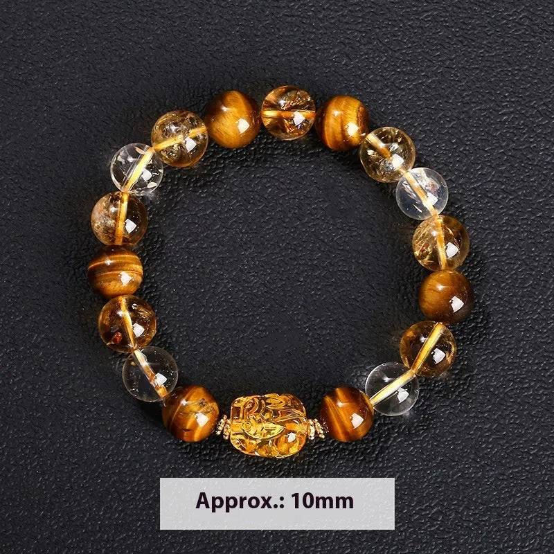 5A natural yellow tiger's eye and citrine pi xiu bracelet with 10mm geometric beads