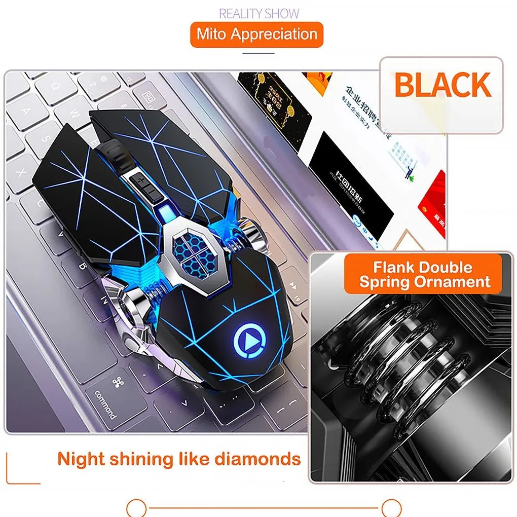 Silver Eagle A7 silent rechargeable wireless mouse in black frosted finish with electroplated double-wing flanks