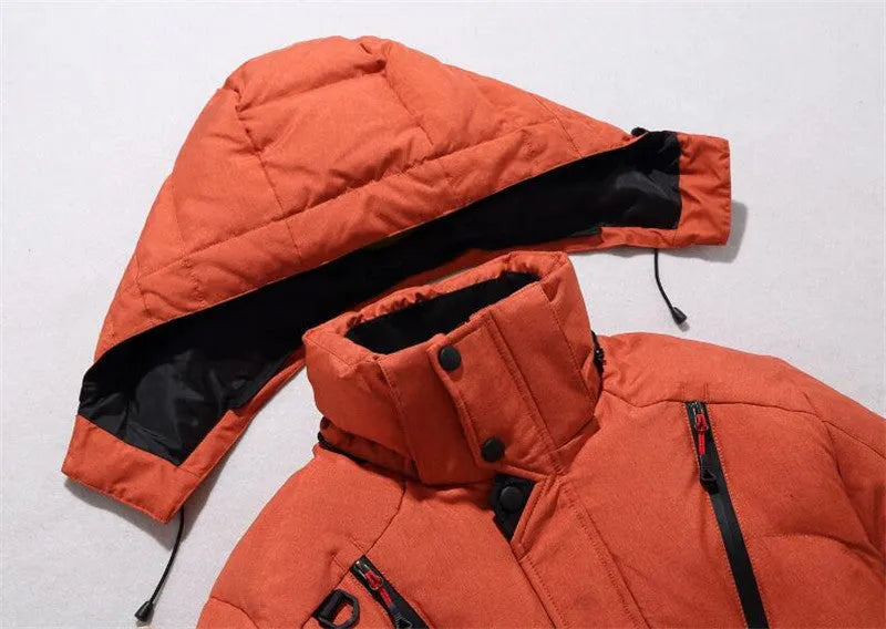 Men's down jacket with polyester fibre shell in Black, Blue, Green, Grey, or Orange Red, sizes L to 4XL