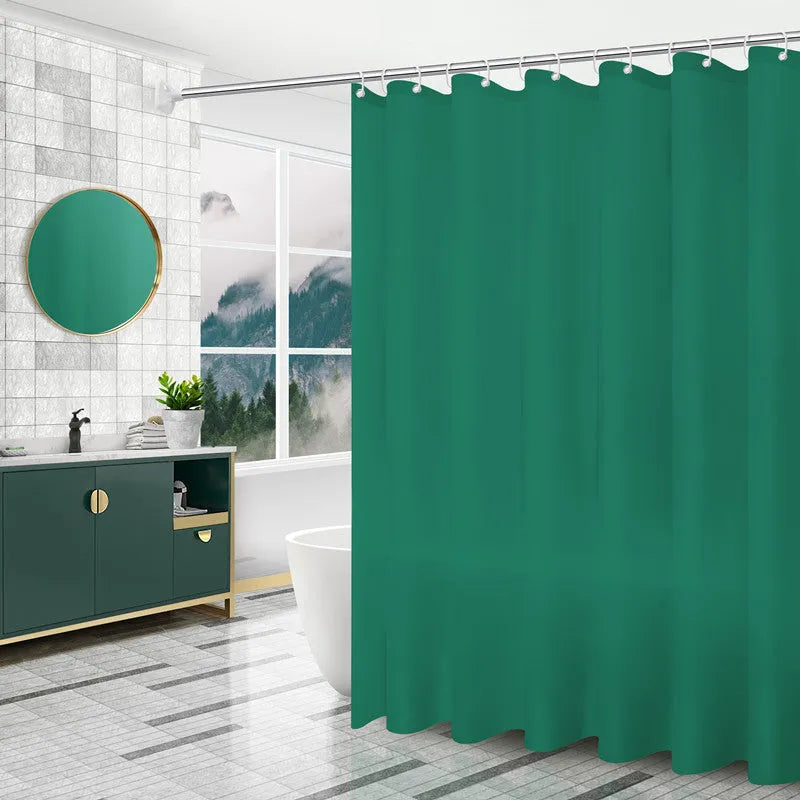 PEVA shower curtain with geometric abstract pattern and stainless steel buttonholes