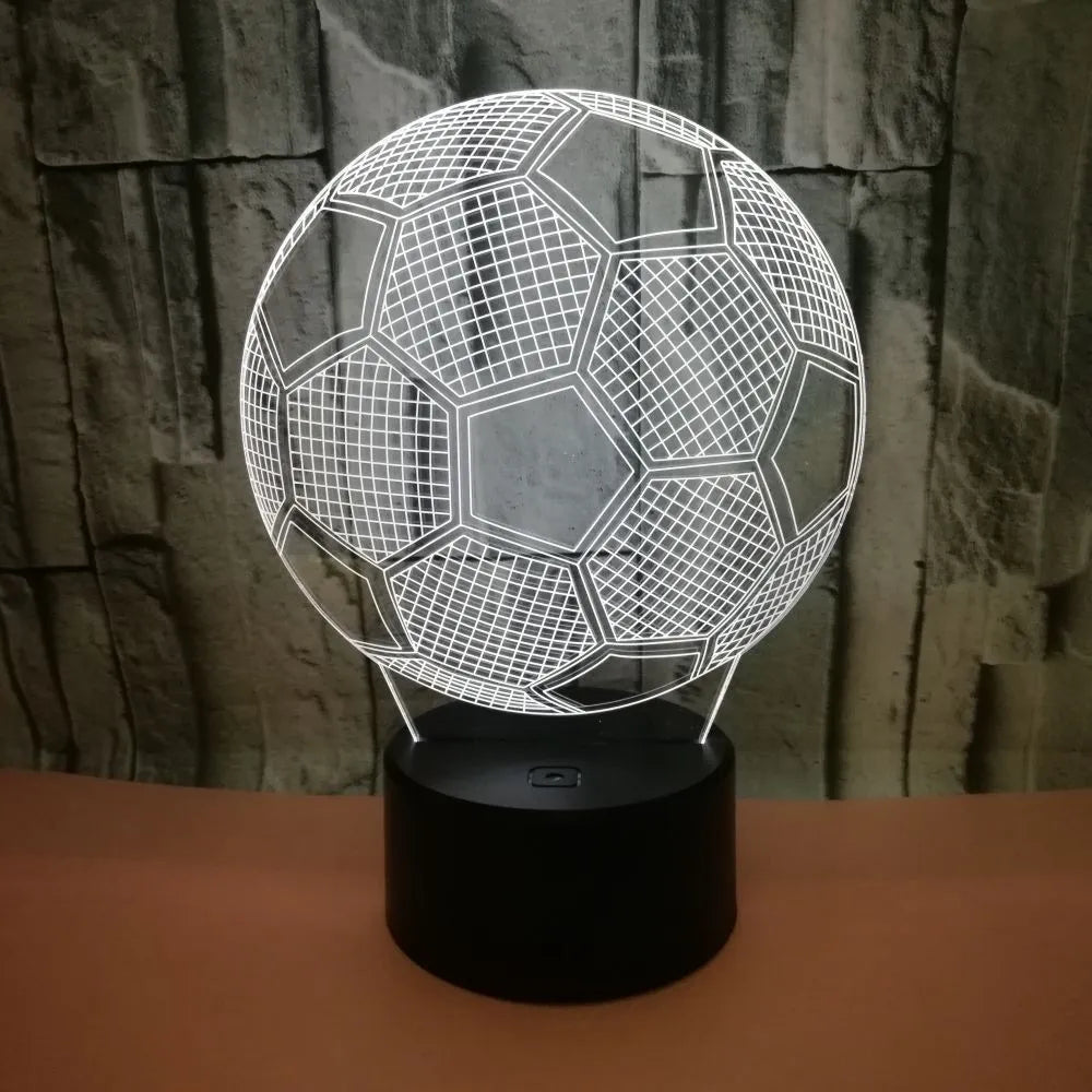 3D football night light showing colour-changing acrylic sheet on black ABS base.