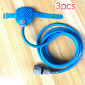 Blue silicone pet wash gloves connected to 2.5 metre water pipe with tap adapters