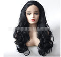 Black big wave wig with front lace head cover on mannequin head