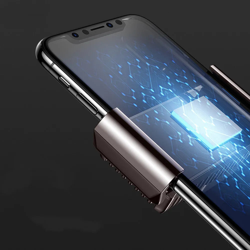 Black mobile phone radiator clip cooling fan for smartphones showing clip mechanism and aluminium alloy construction