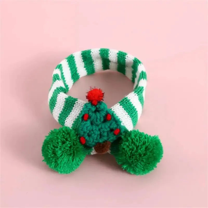 Handmade green knitted adjustable dog scarf collar on small pet