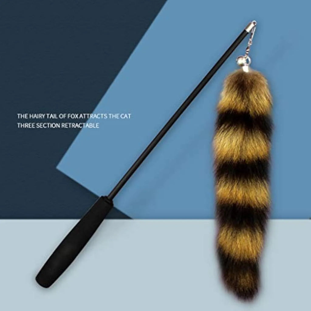 Black cat wand teaser with feather lure and extended elastic string for interactive play