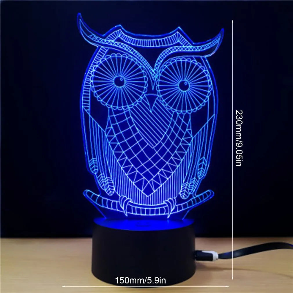Black Owl Series visual stereo LED night light with acrylic shade and touch control USB powered for bedroom