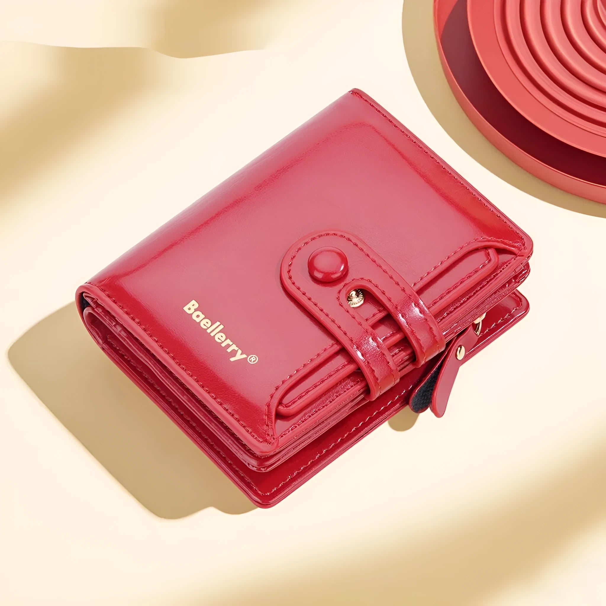 PU leather women's card holder wallet open showing polyester lining, displayed in multiple colour options.