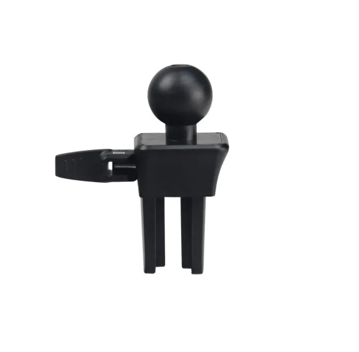 Black ABS plastic car air vent phone holder with adjustable gooseneck arm and universal phone clamp