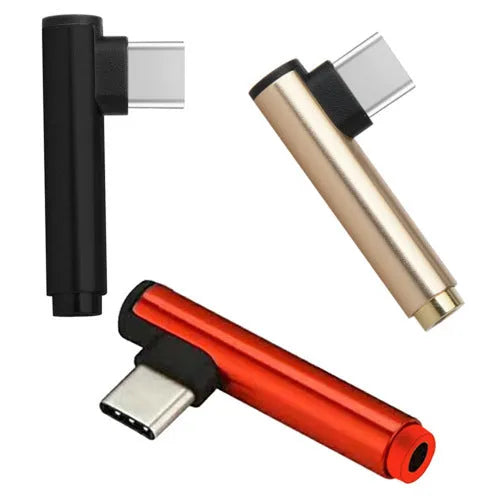 Aluminium alloy audio charging adapter with Type-C plug in multiple colour options