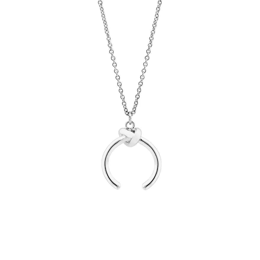 Gold geometric pendant necklace on a cross chain, shown at an adjustable length.
