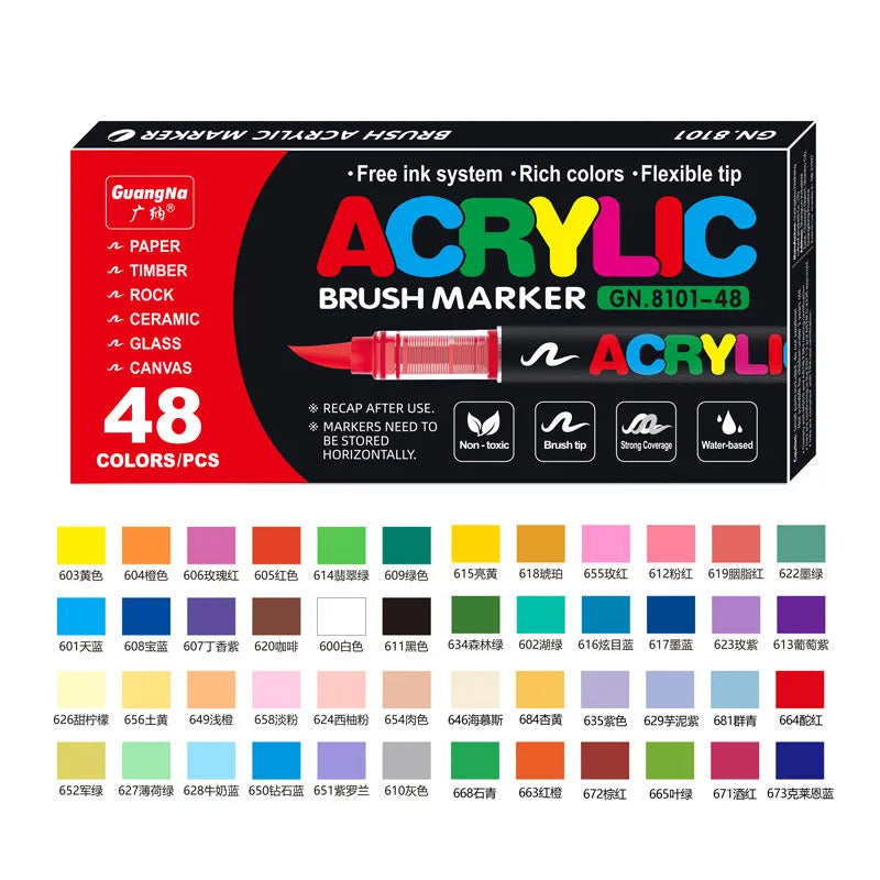 Set of straight liquid acrylic marker pens with soft heads for painting and graffiti art.