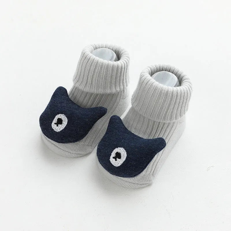 Non-slip baby socks with dispensing glue feature in cotton material, showing mid-calf height and colour options