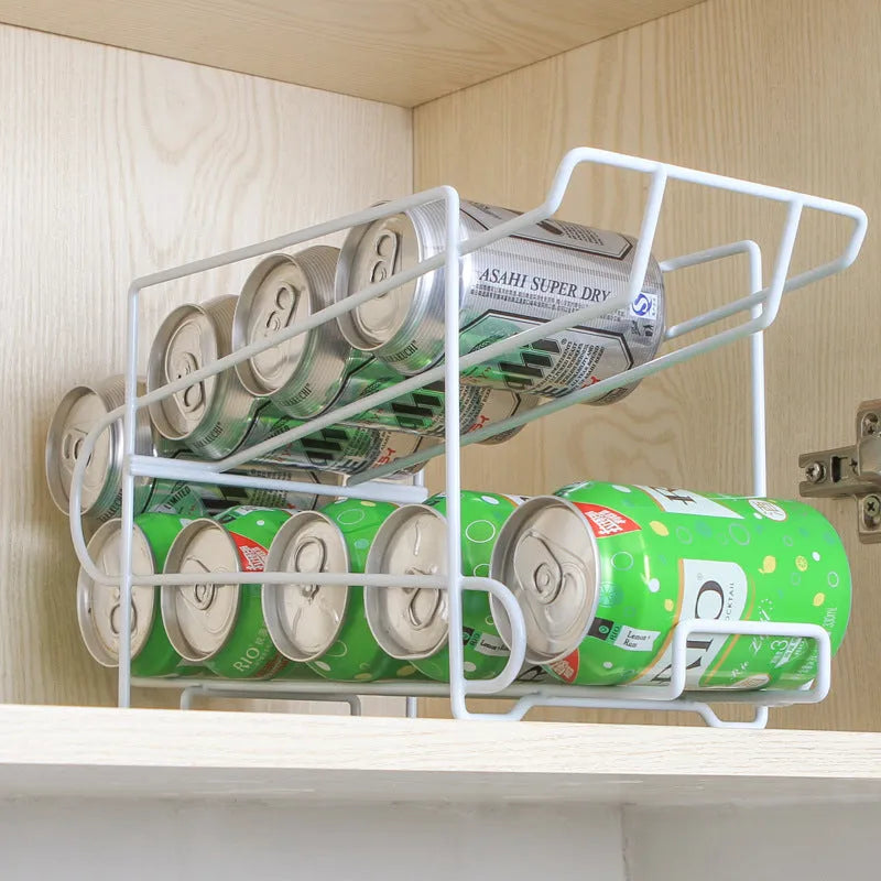 Double-layer iron kitchen storage rack for cans, 28x18x14cm, picture colour finish