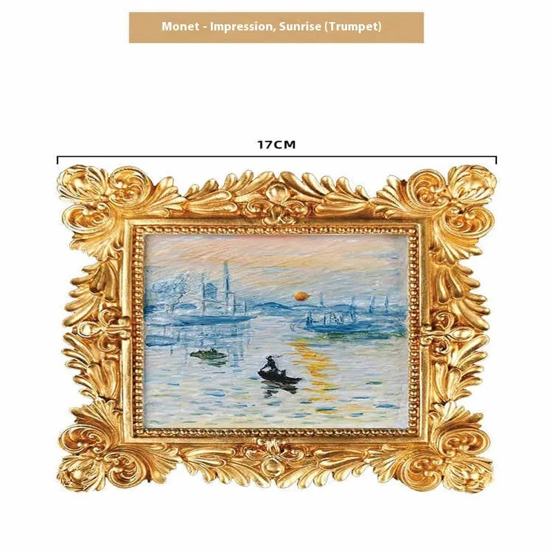 DIY hand drawn oil painting kit showing epoxy pottery base, propylene paints, brushes, and a completed framed Van Gogh 'Starry Night' example.