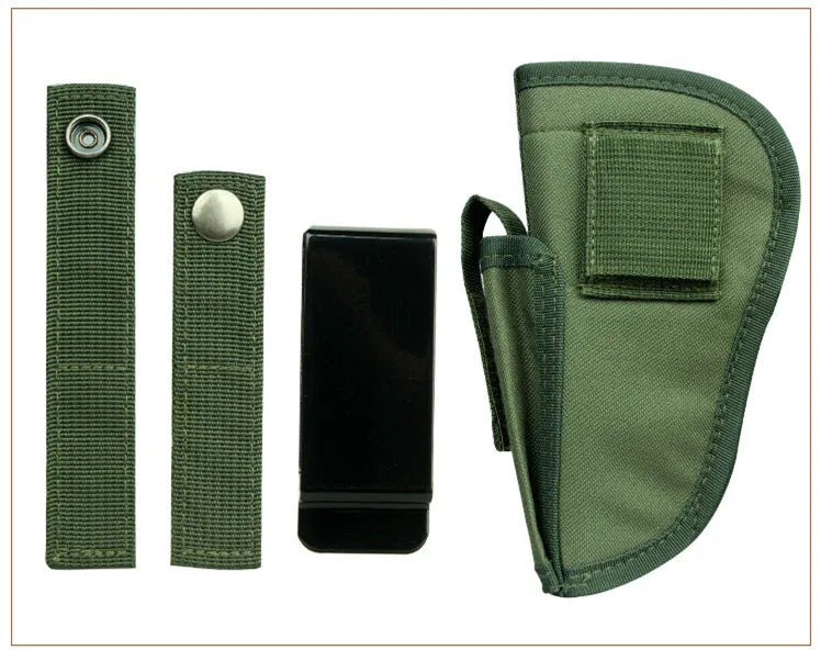 Green nylon universal tactical holster for belt carry, 10.5cm x 19cm, outdoor gear