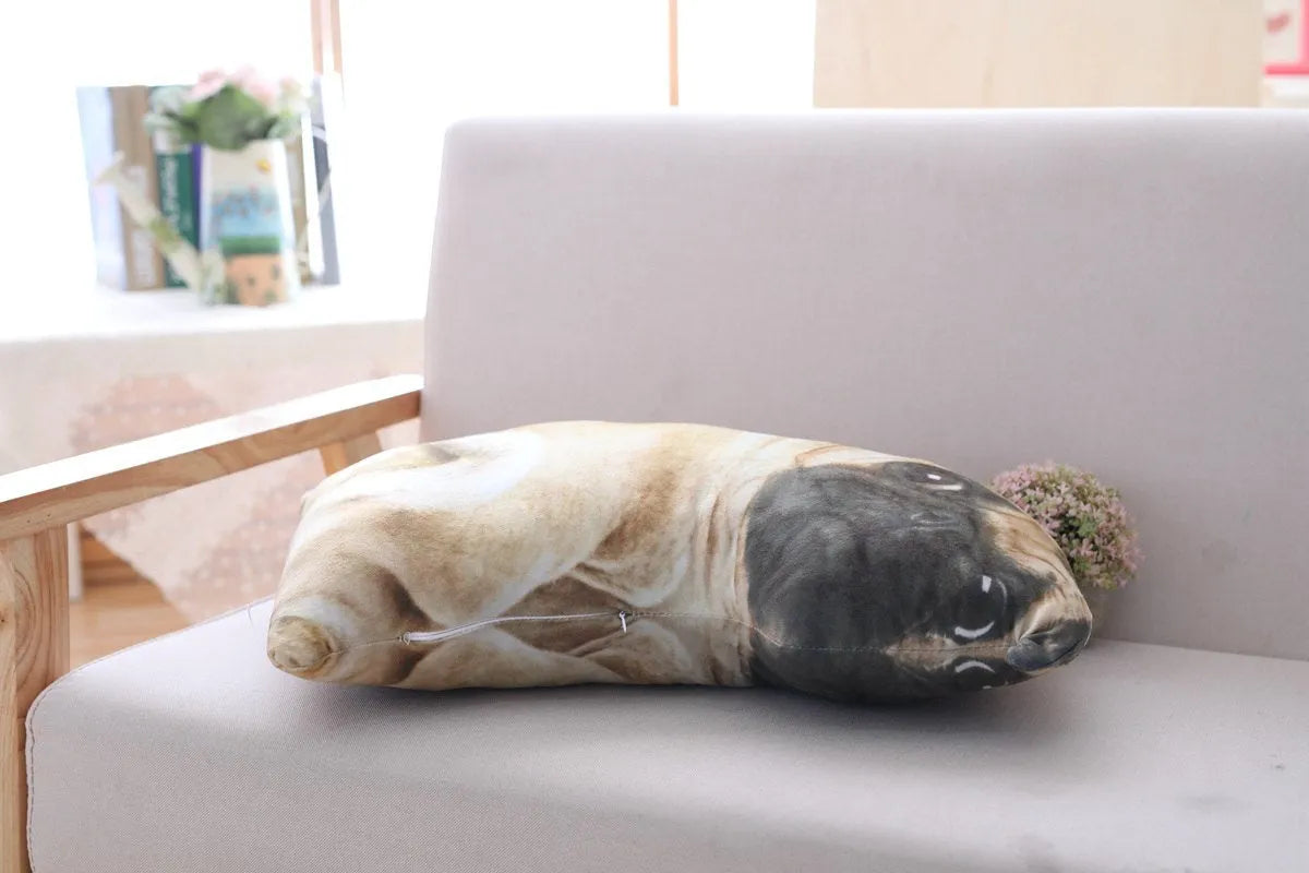 Realistic 3D simulation pug dog plush toy pillow with cotton fill and removable washable cover in 55cm size