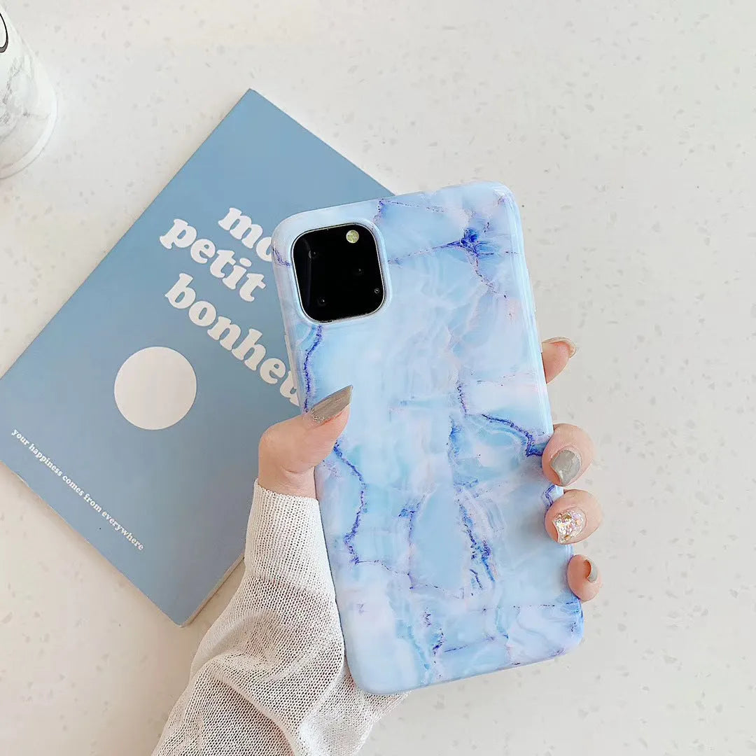 Frosty marble silicone phone case back cover with geometric pattern in multiple colours for iPhone models