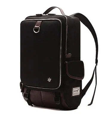 Men's modern Oxford fabric backpack in army green, showing front pockets and padded straps.
