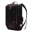 Men's modern Oxford fabric backpack in army green, showing front pockets and padded straps.