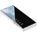 Black 20000mAh power bank showing LCD screen and two USB ports.
