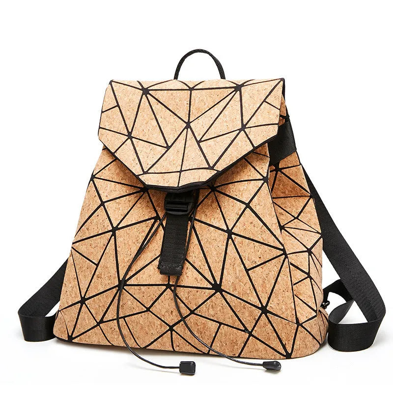 KAOGE original natural cork backpack for women, lightweight vegan bag with wooden texture and top closure