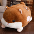Cute hamster pillow made from cotton filled with PP cotton, available in 50cm, 70cm, and 90cm sizes in brown, grey, light brown, and pink.